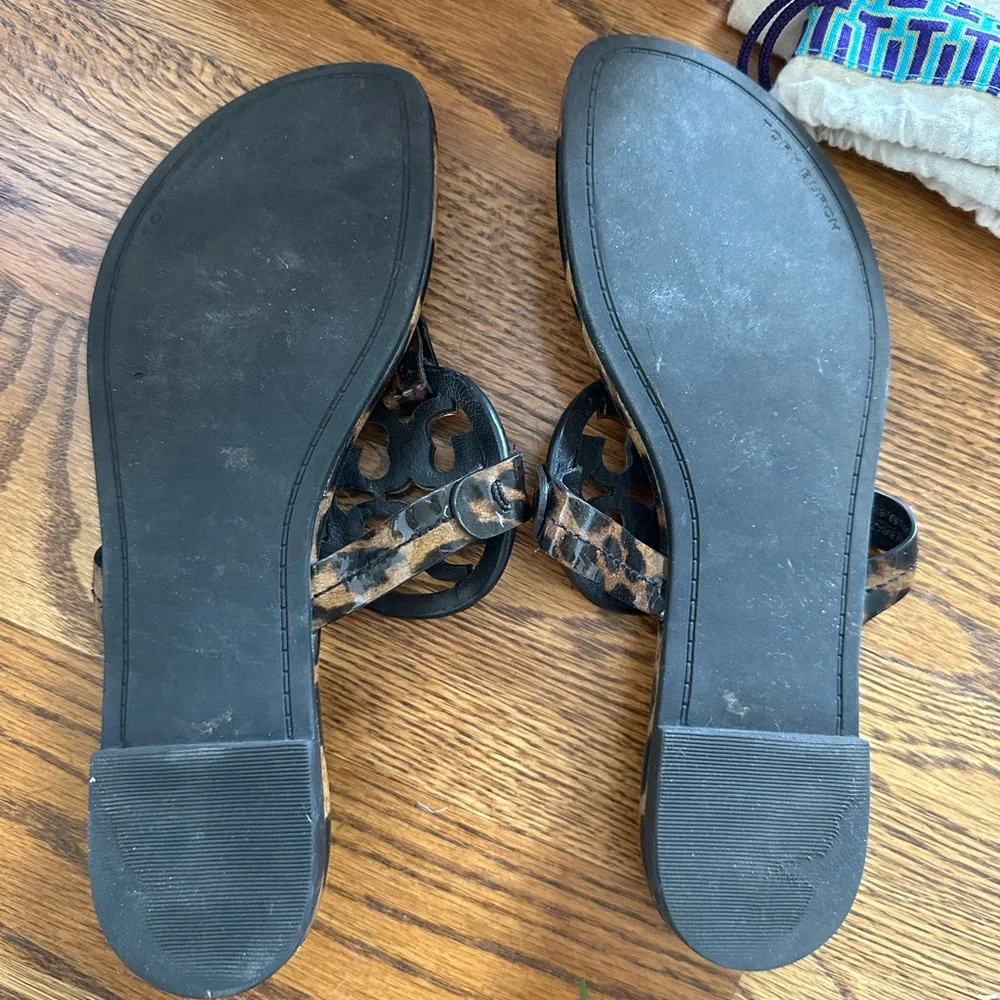 Tory Burch Miller Leopard Logo Thong Sandals - Black & Brown - Picture 4 of 6